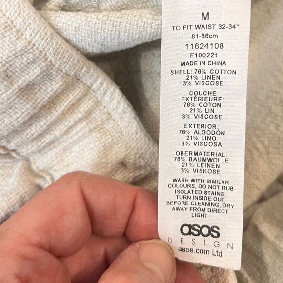 ASOS Design Wide Straight Leg Pants Pintuck Cotton Linen Blend Neutral Unisex M - Picture 7 of 7